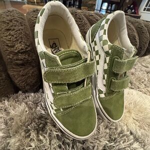 Vans Kids Green and White Checkered Sneakers lots of life left
